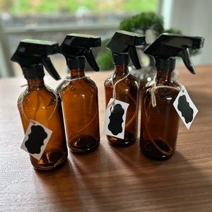 Amber Glass bottle Spray Set of four with labels